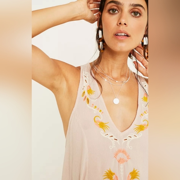 Free People Adelaide Pink Floral Slip Mini Dress Size S Boho Chic Embroidered - Picture 4 of 14
